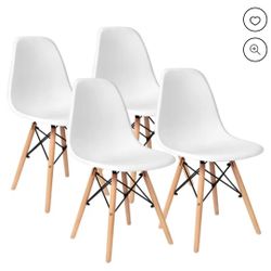 Furmax Pre Assembled Dining Chair Mid Century Modern DSW Shell Plastic Lounge Chair for Kitchen, Dining, Bedroom, Living Room, Set of 4, White