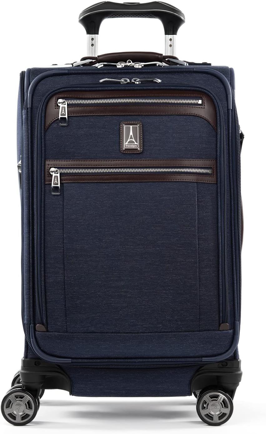 Travelpro Platinum Elite Softside Expandable Carry on Luggage, 8 Wheel Spinner Suitcase, USB Port, Suiter, Men and Women, True Navy Blue, Carry On 21-