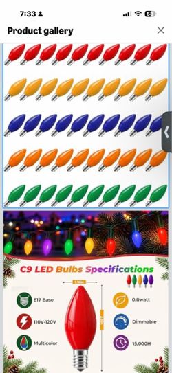 C9 LED Christmas Replacement Bulbs Multicolor