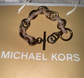 Michael Kors Rose Gold-tone and Blush  Toggle Link Bracelet, 7.5"
