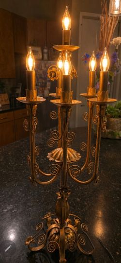 Vintage 1(contact info removed) Made in Italy tole torchiere / candelabra table lamp light fixture antique home decor