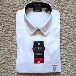 NEW Van Heusen men's size M 15-15.5 34-35 slim fit Flex stretch collar white formal dress shirt