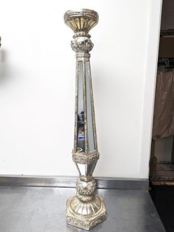 Candle Holder, Tall Resin+Glass, Champagne (6Wx28H)