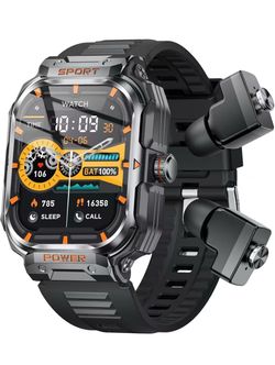 Military Smart Watch with Earbuds for Men and Women,2'' Tactical Display,Sport Modes,Fitness Tracker,Heart Rate,Answer/Make Call, Sleep Monitor, Smart