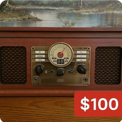 Victrola VTA-200B 6-in-1 Vintage Turntable Record Player with Bluetooth, CD, FM - Excellent!