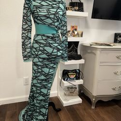 Turquoise & Black Sequin Cut‑Out Fashion Nova Gown, Size Small