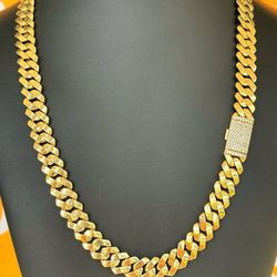 10k solid yellow gold 2.15CTW CZ stones lock Monaco Miami Cuban link 22” chain Necklace 104.5 grams 12mm