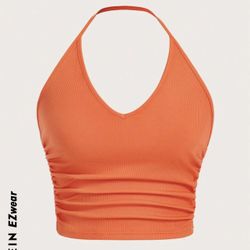 Orange Ruched Halter Top Brand New Size Small