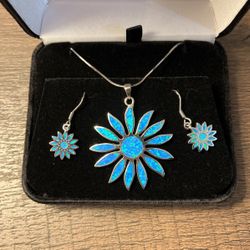 Blue Fire Opal Necklace & Earring Set