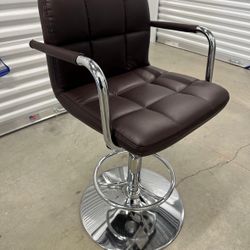 Belnick LLC – Brown Faux Leather Adjustable Swivel Bar Stools (Set of 4)