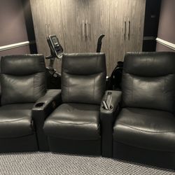 Movietime Collection - Black Leather Theater Seating by Coaster