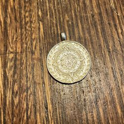 Aztec Calendar, sterling silver, Gold Plated Pendant