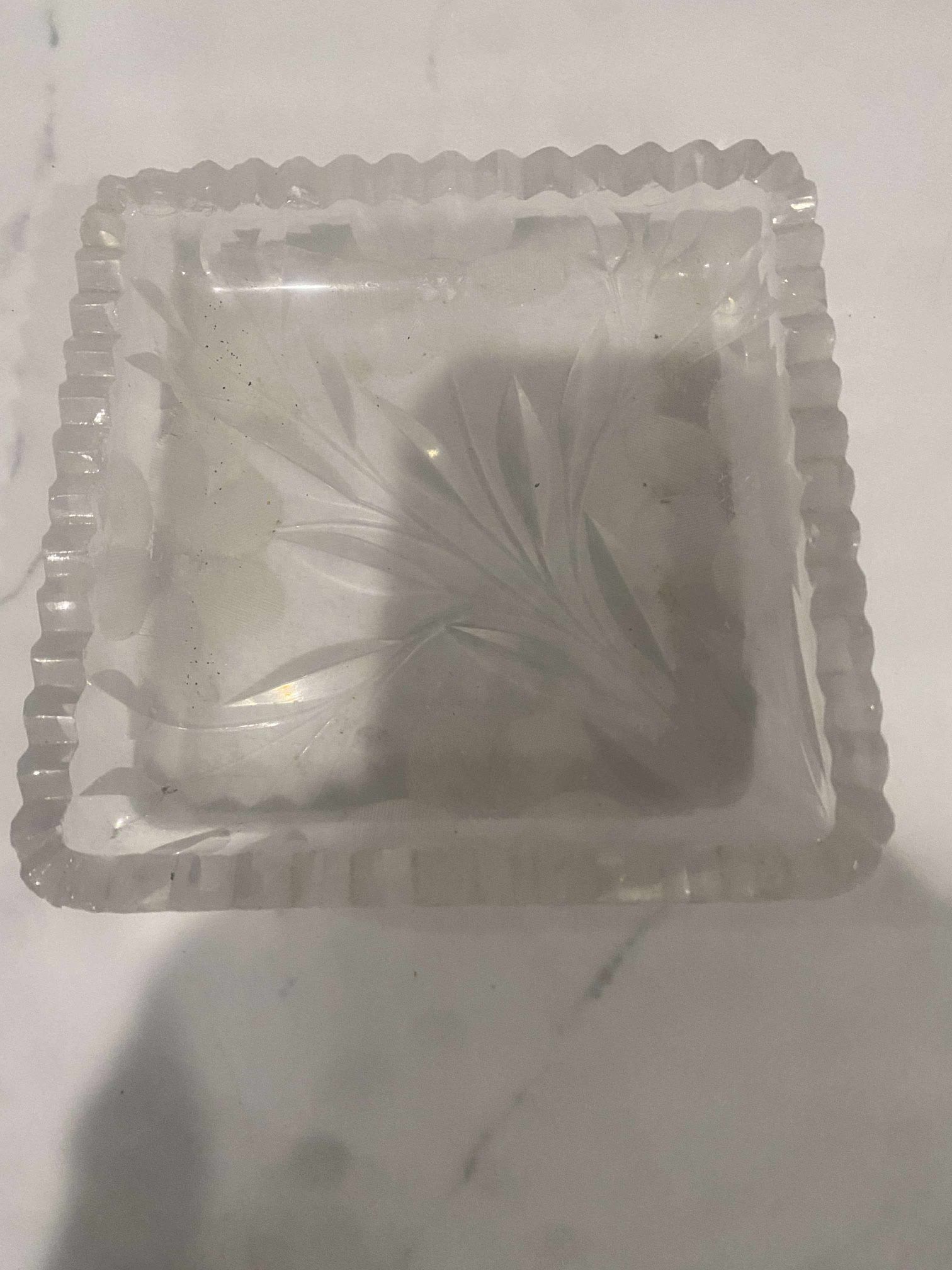 Clear Glass Etched Plant Vintage Ashtray