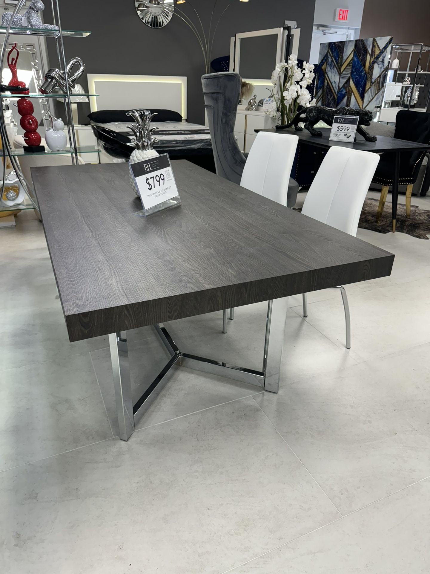 Grey Washed Chrome Dining Table NEW 71x40