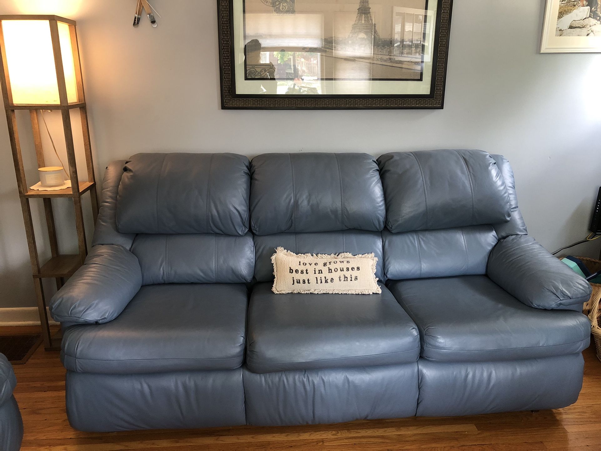 Beautiful Blue Leather Couch Set / Sleeper for Sale in Spokane, WA