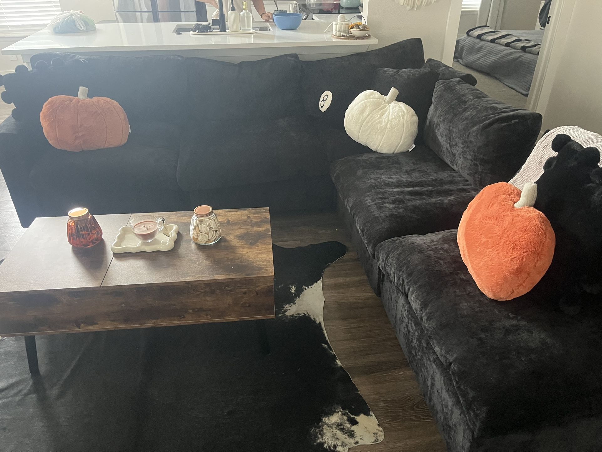 Black Chenille Modular Couch (6 pieces)