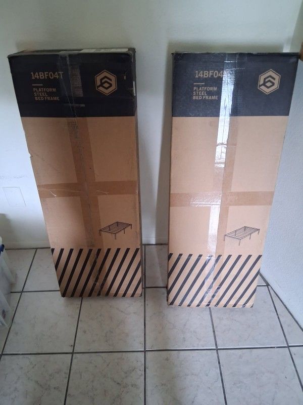 (2) Twin metal bed frame & (1) 5 Inch Memory Foam Mattress