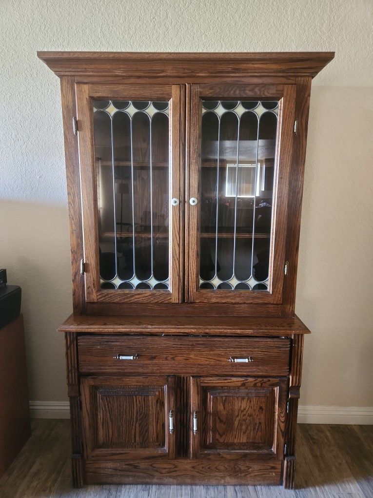 Solid Oak One Piece China Or Display Cabinet