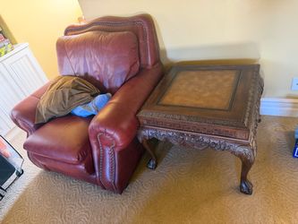 3 identical leather chairs and 1 dresser
