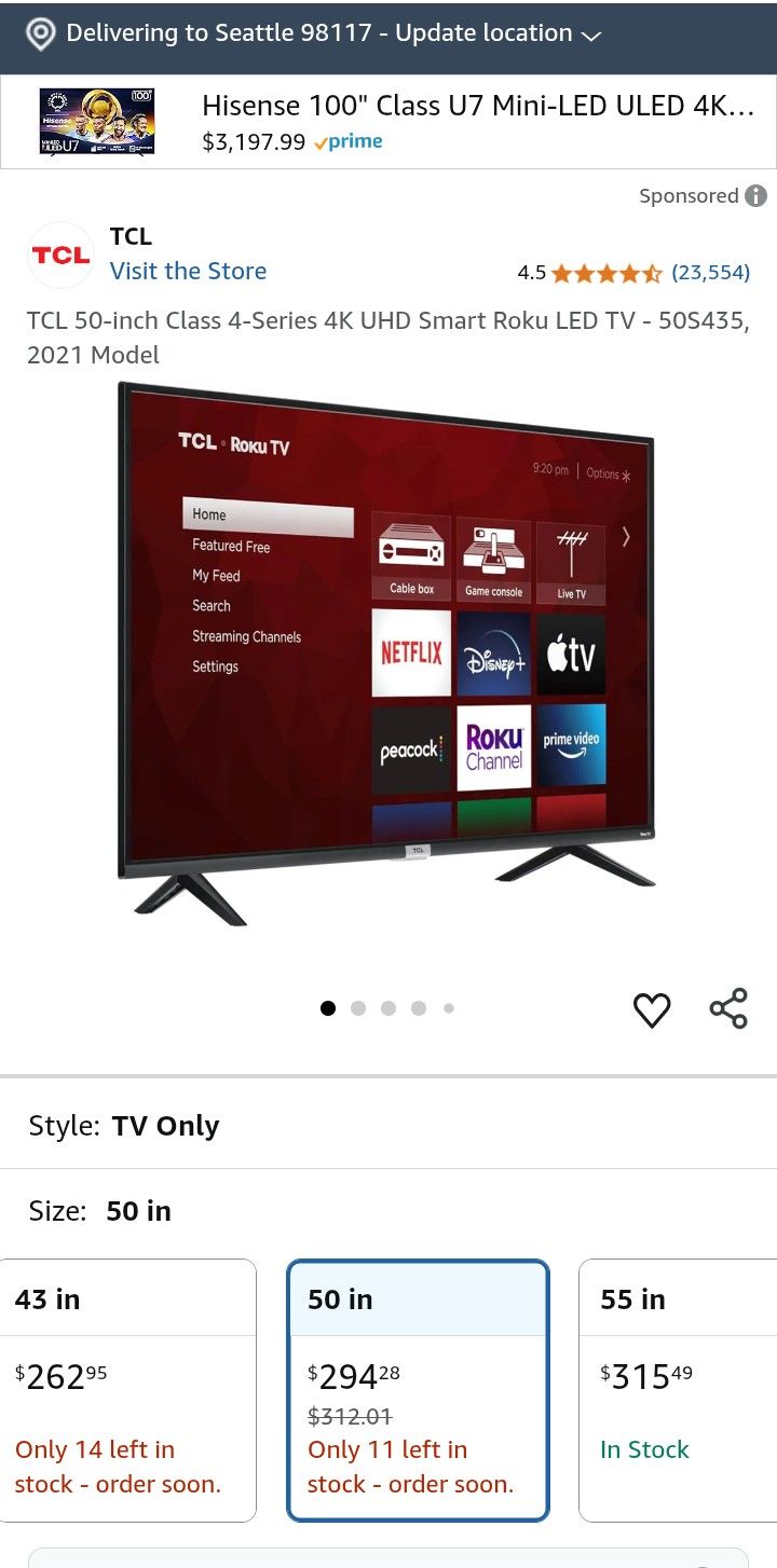50" in TCL Roku TV