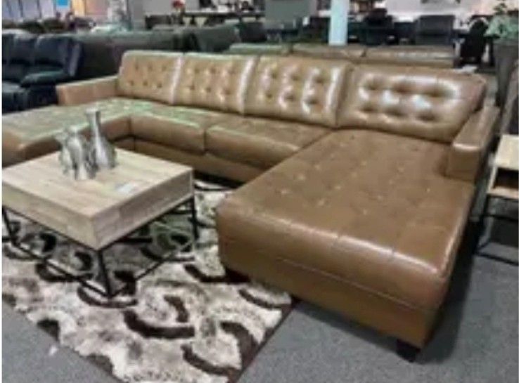 06C1S04*__ Real Leather 3Pc Sectional Couch With Double Chaise