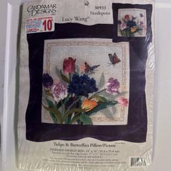 TULIPS & BUTTERFLIES 30933 Needlepoint Lucy Wang Candamar Designs 2003- Sealed