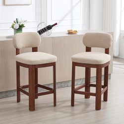 Bar Stools Set of 2, Counter Height Wooden Bar Stools, Upholstered Counter Stools with Wood Legs for Kitchen Island Dining Room Bar (Brown with Brown 