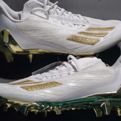 New Adidas Adizero 12.0 Football Cleats Men’s Size 11 White Metallic Gold GX5122