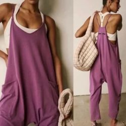 Free People Womens New Berry Hot Shot Onesies Overalls L