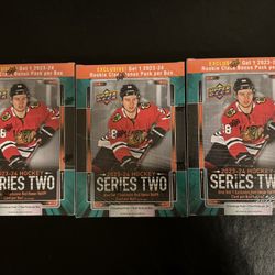 3x 2023-24 Upper Deck NHL Series Two Hockey Trading Card Mega Box 