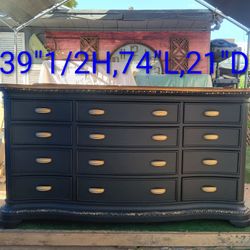 Big Black 12; Drawer Wood Dresser 