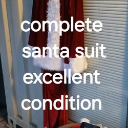 Santa Suit, Top, Bottom, Beard, Belt, Hat, Gloves And Boot Cuffs, Excellent Condition 