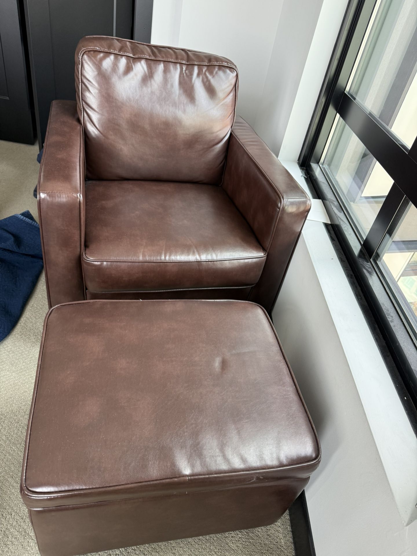 Brown Chair And Storage Ottoman
