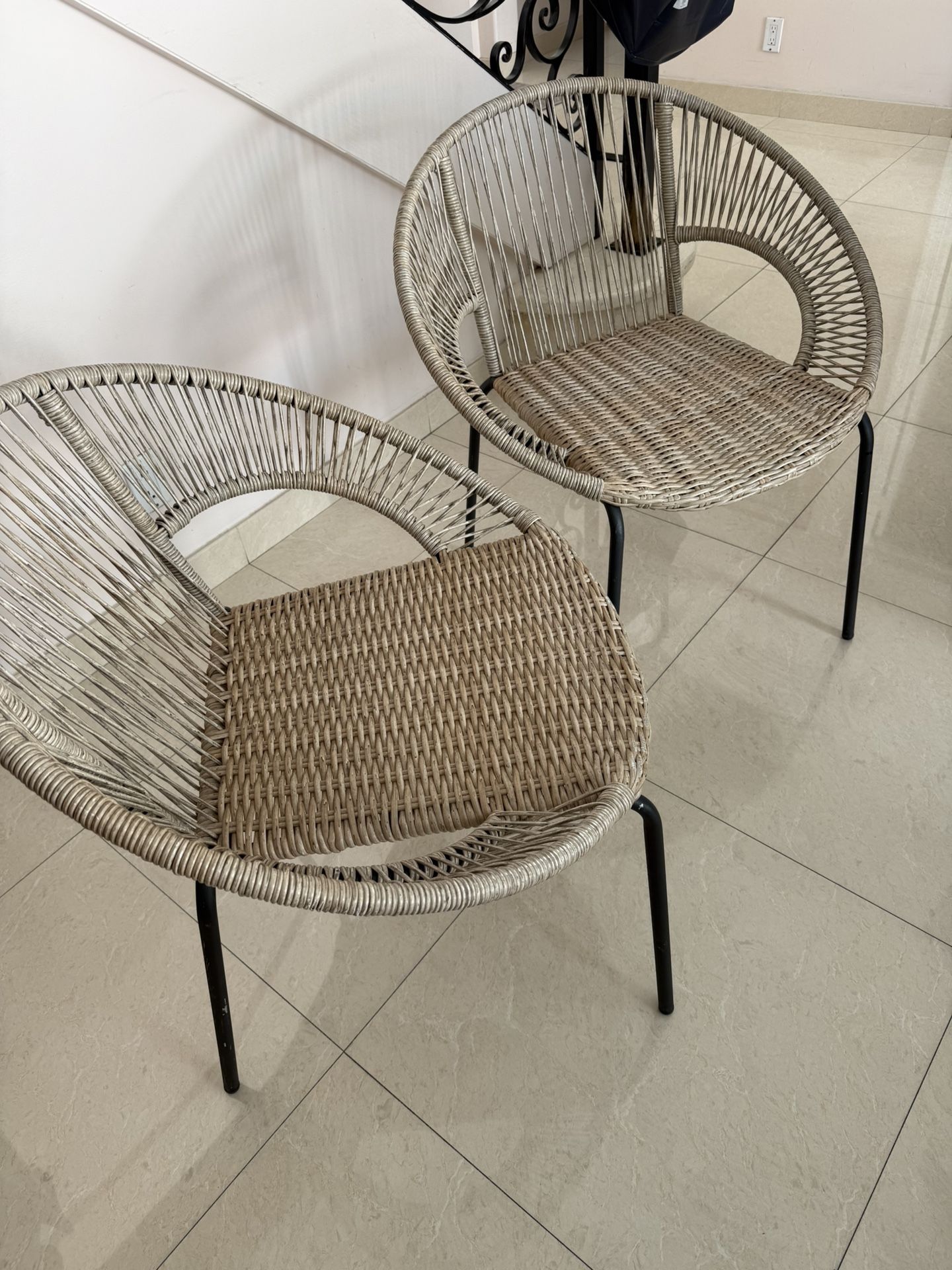 Outdoor Set Of Two Rattan Wicker Chairs