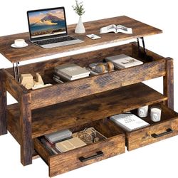 41.7'' Lift Top Coffee Table with 2 Storage Drawer Hidden Compartment Open Storage Shelf  Rustic Brown