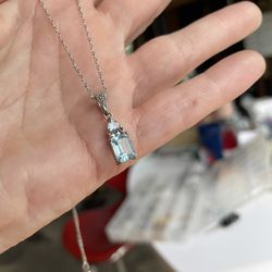 Sterling Silver Blue Topaz Stone Pendant Necklace