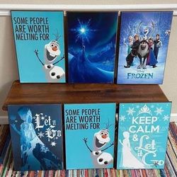 Six Disney Frozen Prints on Wood 13x19 Inches $25 for All