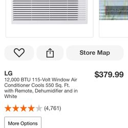 LG 12,000 BTU 115-Volt Window Air Conditioner Cools 550 Sq. Ft. with Remote, Dehumidifier and in White