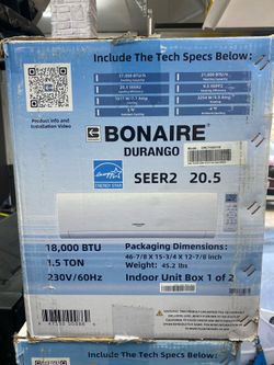 Bonaire Durango Seer2 20.5 indoor Unit Box AC