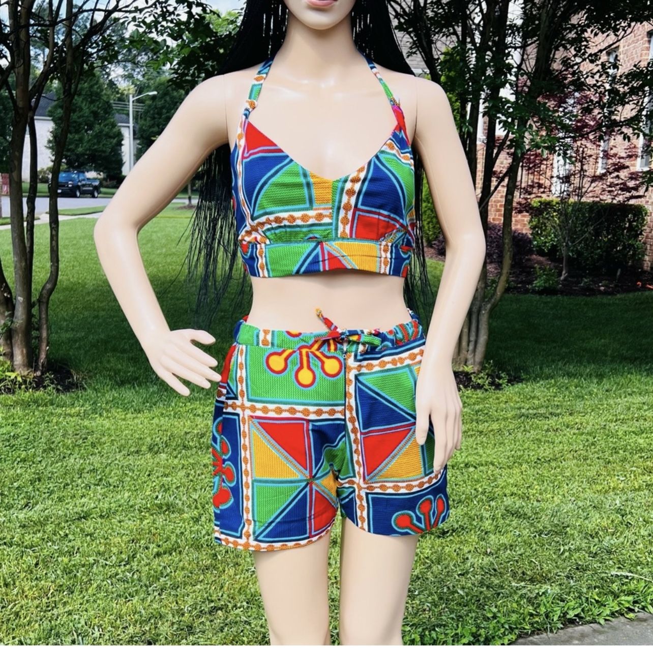 2 Piece Set / Halter Top And Shorts / Ankara