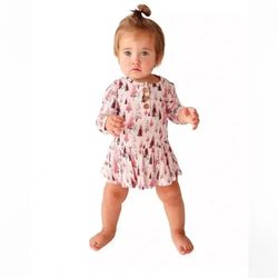 Posh Peanut Sparkles Long Sleeve Henley Twirlskirt Bodysuit