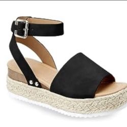 Women’s Flatform Espadrilles Ankle Strap Buckle Open Toe Faux Leather size 9