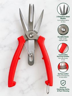 Stainless Steel 3-Blade Garden Cutting Shears with Red Handles