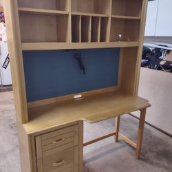 Solid Wood Hutch Desk With Light. In Excellent Condition 52" Wide, 80" Tall, 28" Deep