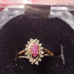 10 K Vintage Rare Find Gold & Ruby With Diamonds Ring 