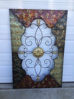 Large Metal Wall Art Panel with Scrollwork