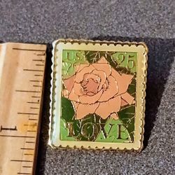 USPS Flower Rose Love 25 cent Postage Stamp Vintage Collectible Lapel Pin A-1