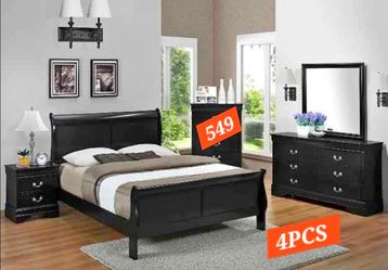 Black Sleigh Bedroom Set 4 Piece