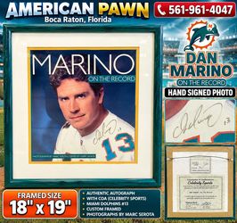 Dan Marino Signed “On The Record” Framed Photo Miami Dolphins COA 18x19