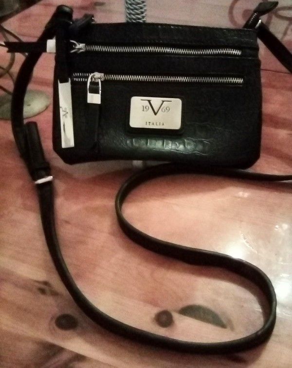 V Italia Registered Trademark of Versace 19.69 Metallic Leather Shoulder Bag